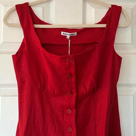 Reformation NWT Louisa Linen Dress in Cherry Red - Picture 9 of 9